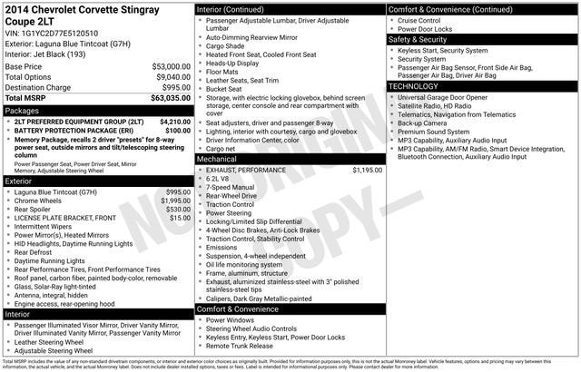 2014 Chevrolet Corvette Stingray 2LT