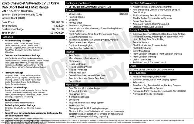 2026 Chevrolet Silverado EV LT - Max Range