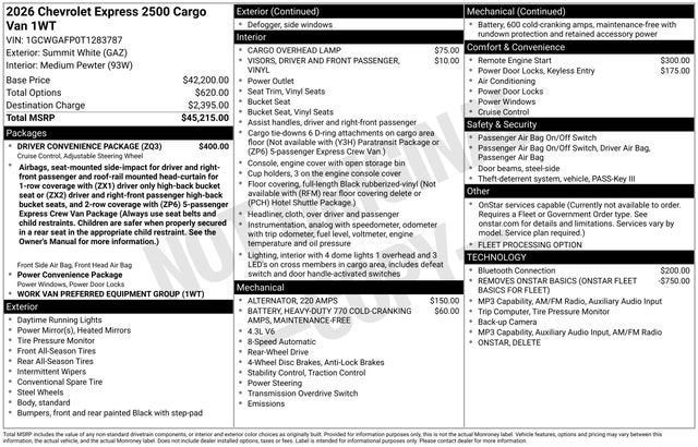 2026 Chevrolet Express Cargo 1WT