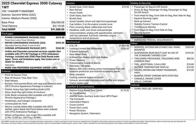 2025 Chevrolet Express Cutaway 3500 1WT