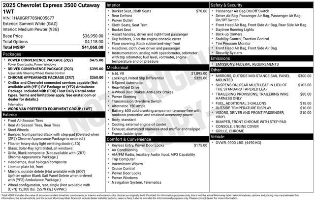 2025 Chevrolet Express Cutaway 3500 1WT