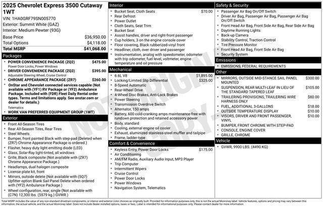 2025 Chevrolet Express Cutaway 3500 1WT